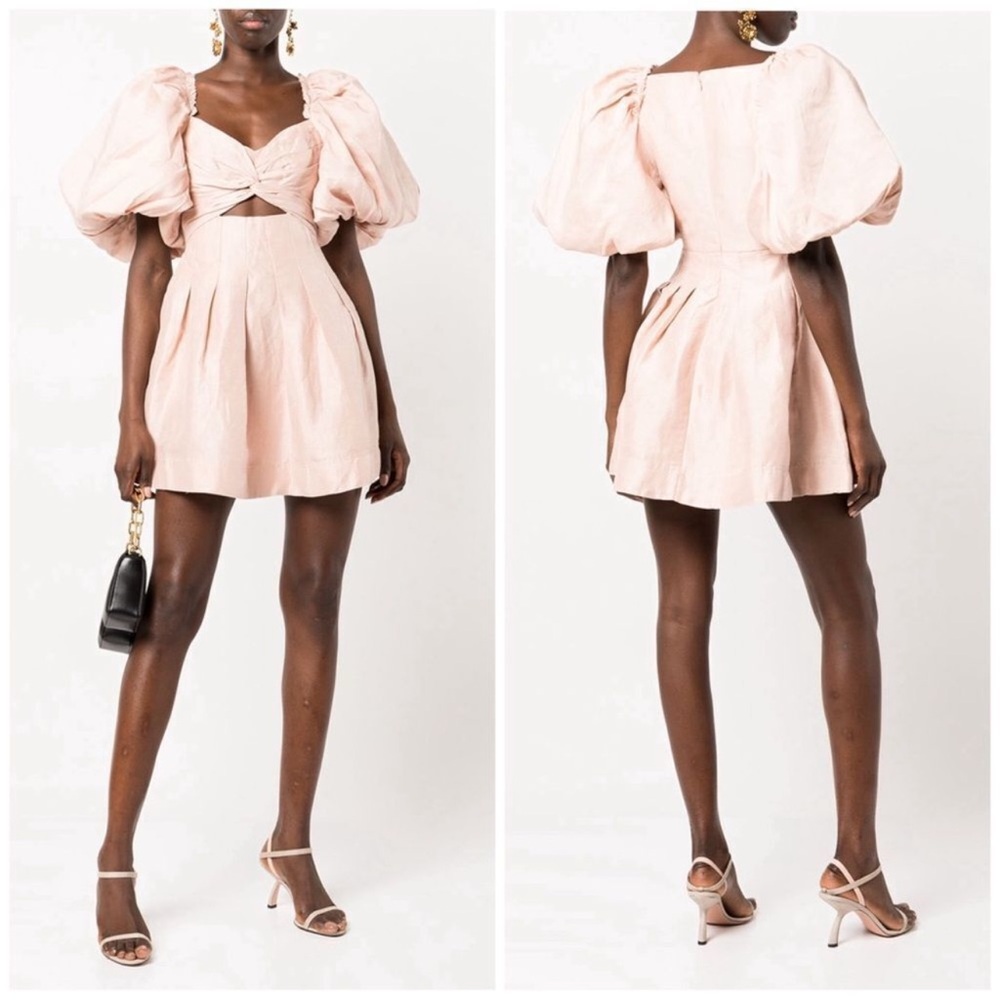 Aje Dusk Knot Puff Sleeve Mini Dress Summer Dress US Size 8 Dusk Pink